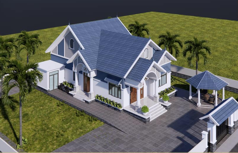 Mẫu Nhà Cấp 4 Mái Thái Diện Tích 8x20m Thiết Kế 4 Phòng Ngủ